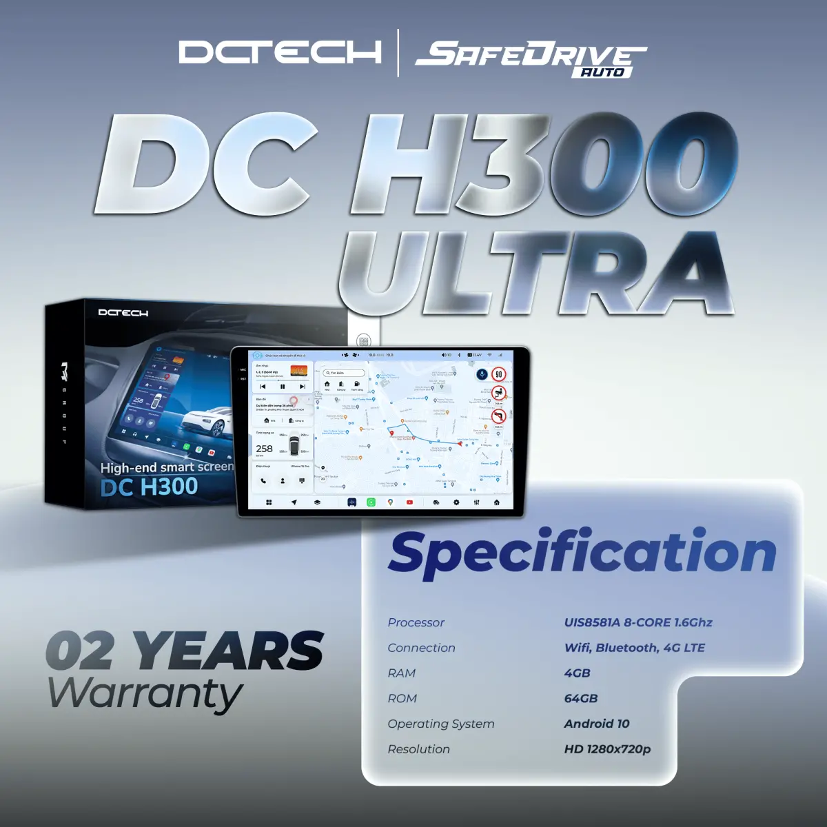 DCTECH DC H300 ULTRA Android Car Screen 4G LTE 4GB 64GB Octa Core 9/10 Inch